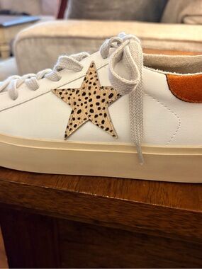 White Leather Women’s Sneaker with Leopard Star Accent